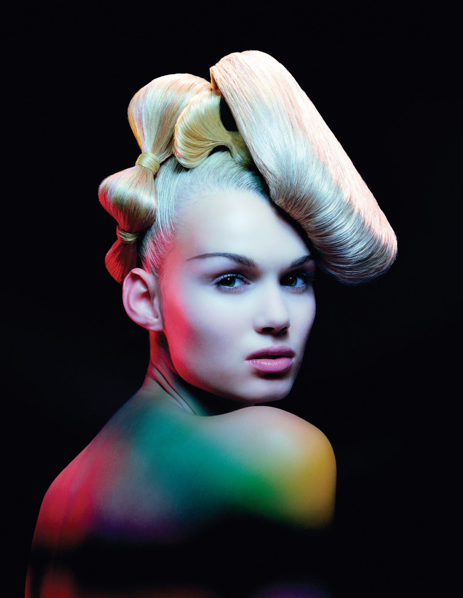 Sculptural swept-up blonde roll with a windswept halo – Avant Garde, D&J Ambrose 2006
