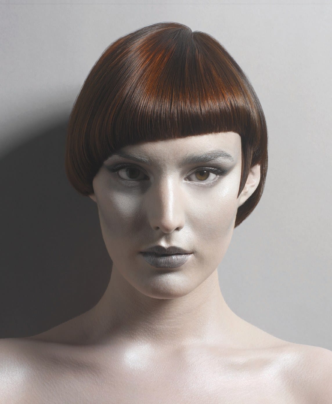 Sleek rounded bowl cut with glossy fringe – Alien Nation Collection, Monroe Hairdressing 2007