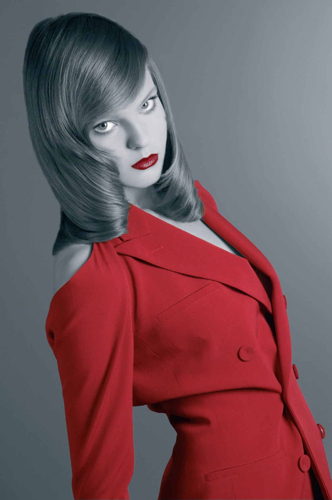 Smooth brunette bob with a red jacket – Fall/Winter Collection, Jean Vallon 2008