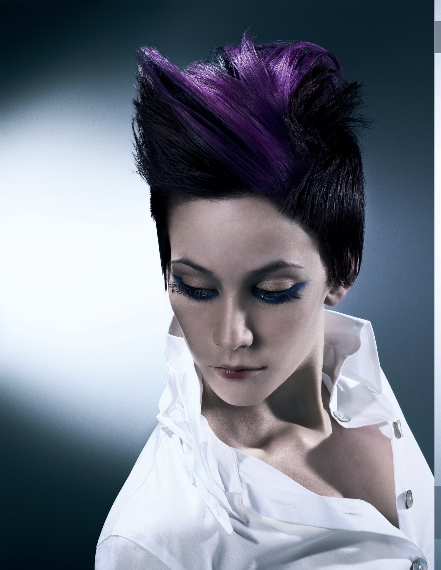 Black crop lifted into spikes with violet streaks – Geoganic Collection, Sassoon 2008