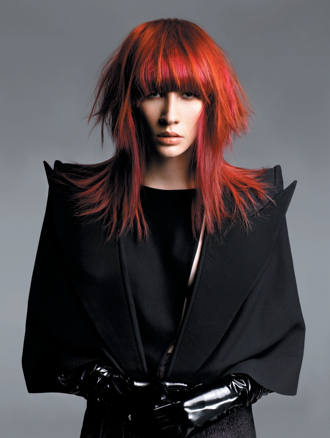 Bright red layered cut with a heavy fringe – Kaizen Collection, Toni & Guy Art Team 2008
