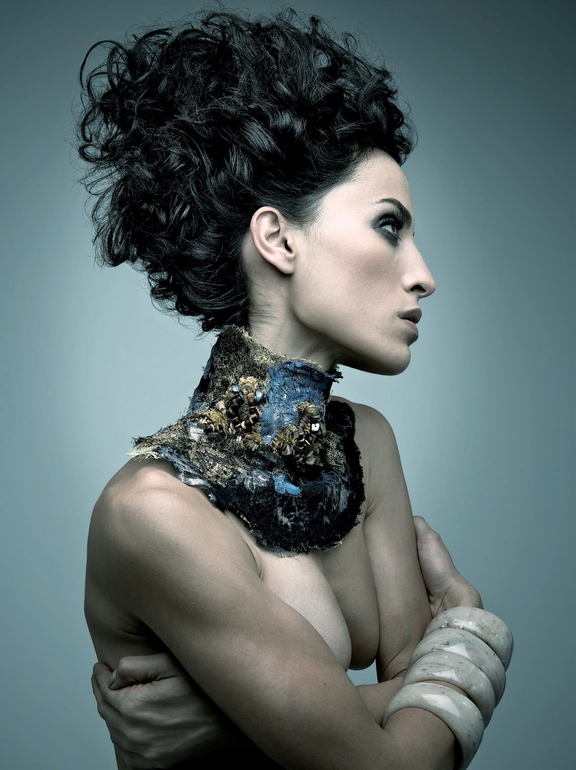 Voluminous black curls piled high, profile view – Naked Collection, Clipso Artistic Team 2007