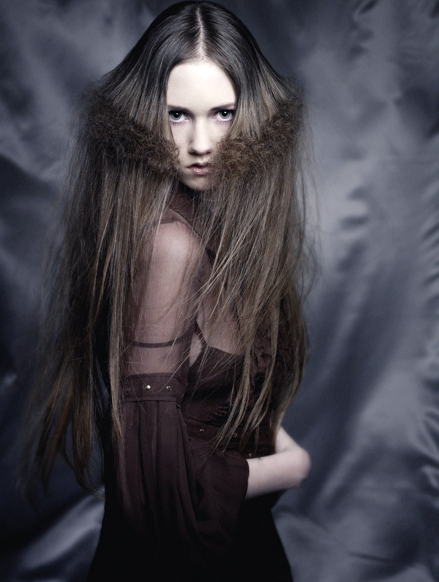 Long sleek hair with tousled face-framing layers – Satine Collection, Brooks & Brooks 2007