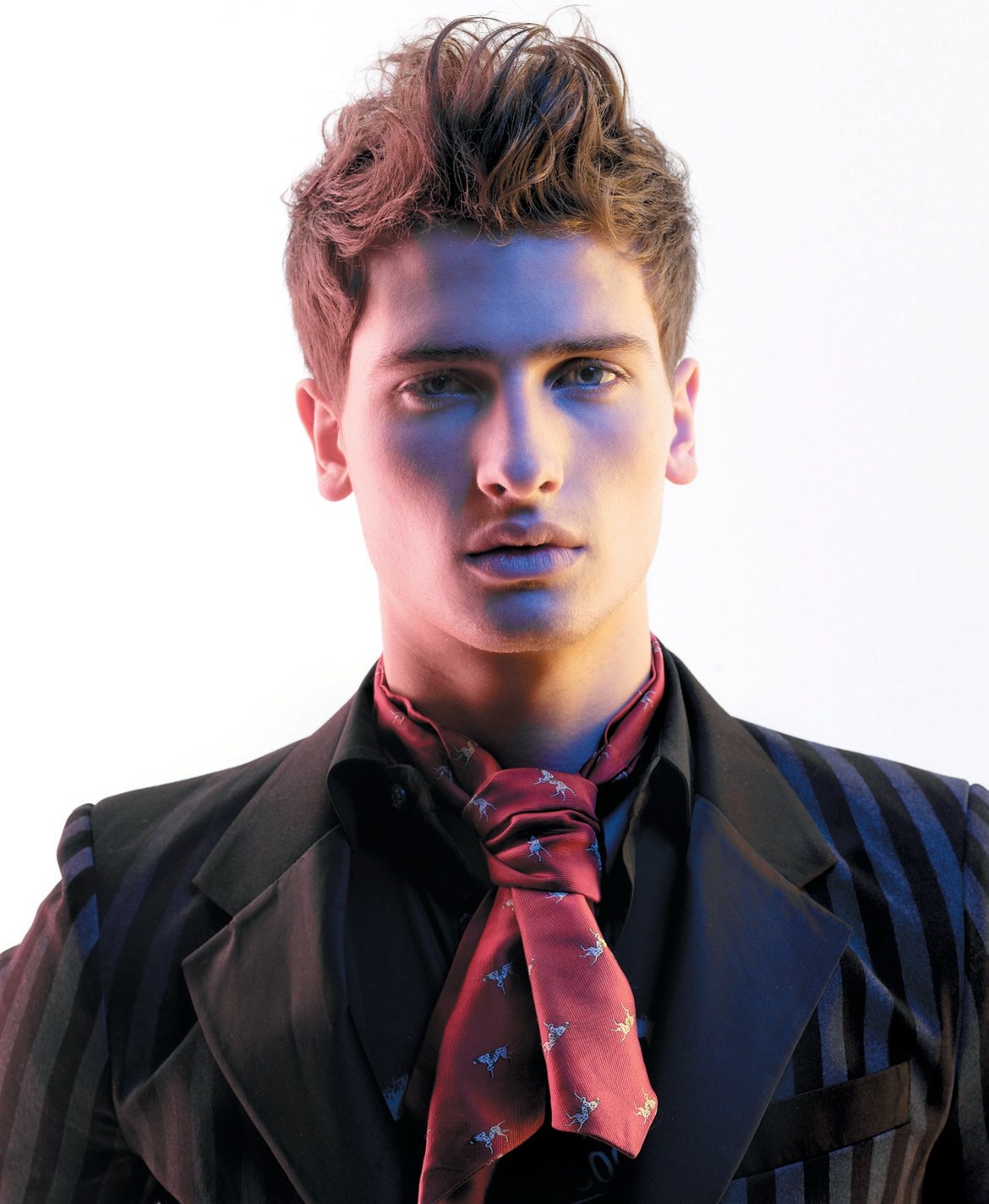 Men's textured quiff with a red scarf – Toni & Guy Collections, Hide Saiga 2008