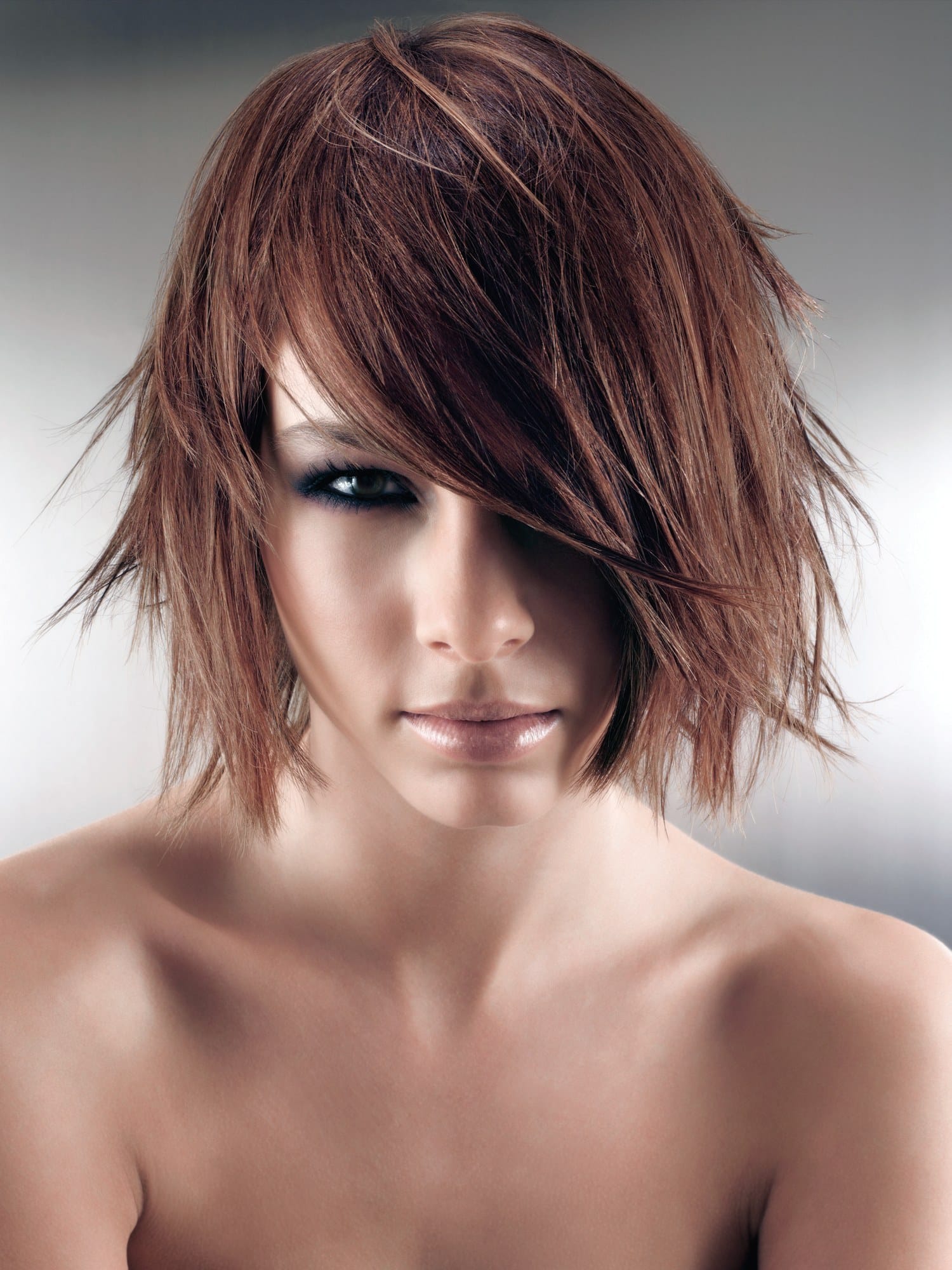 Choppy razored chestnut bob with a sweeping fringe – Toni & Guy Collections, International Artistic Team 2007