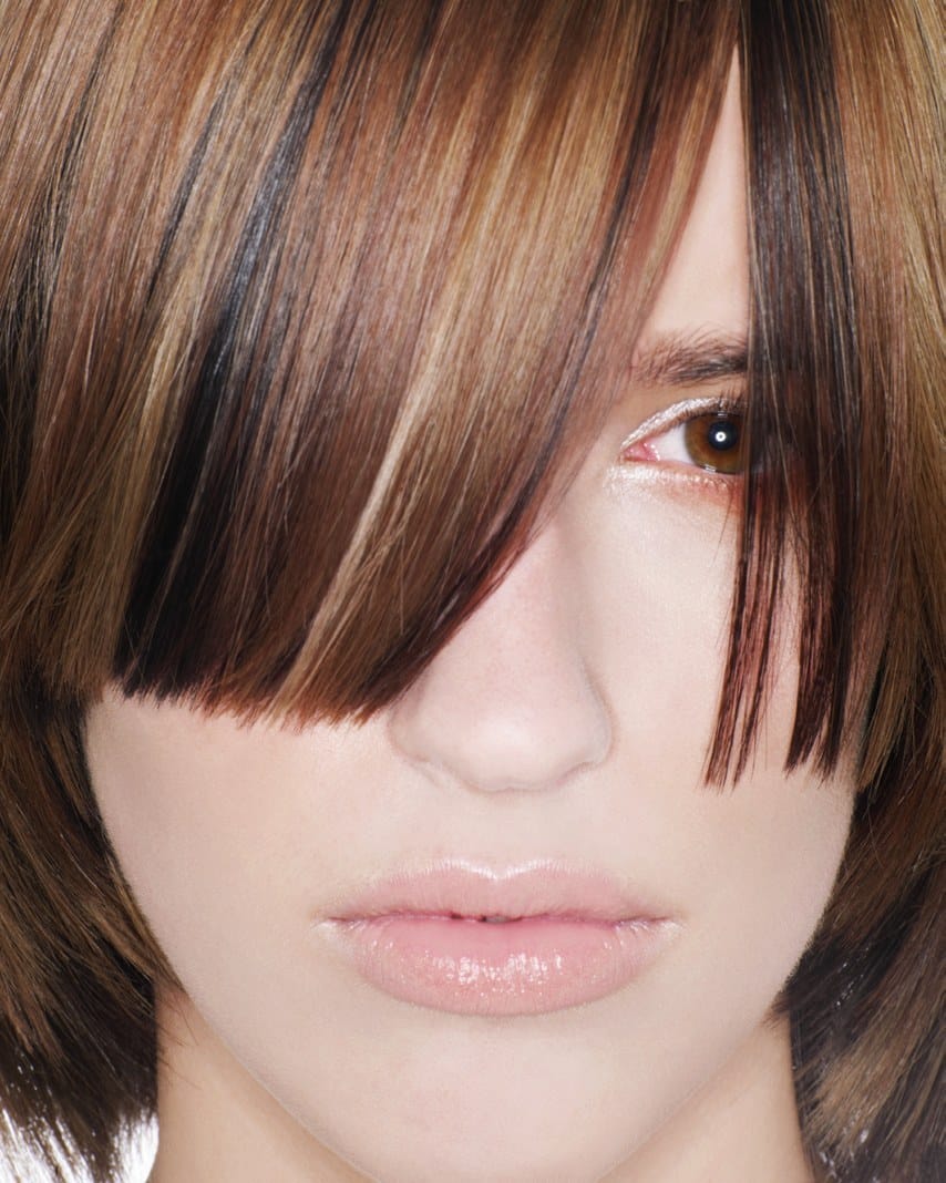 Long chunky fringe in brown with blonde and dark panels – Toni & Guy Collections, Jo O'Neill 2007
