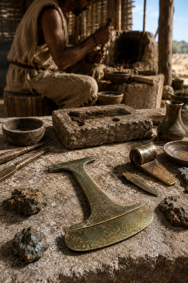 Bronze Age metalworking reconstruction with an early metal razor as a specialised grooming object.