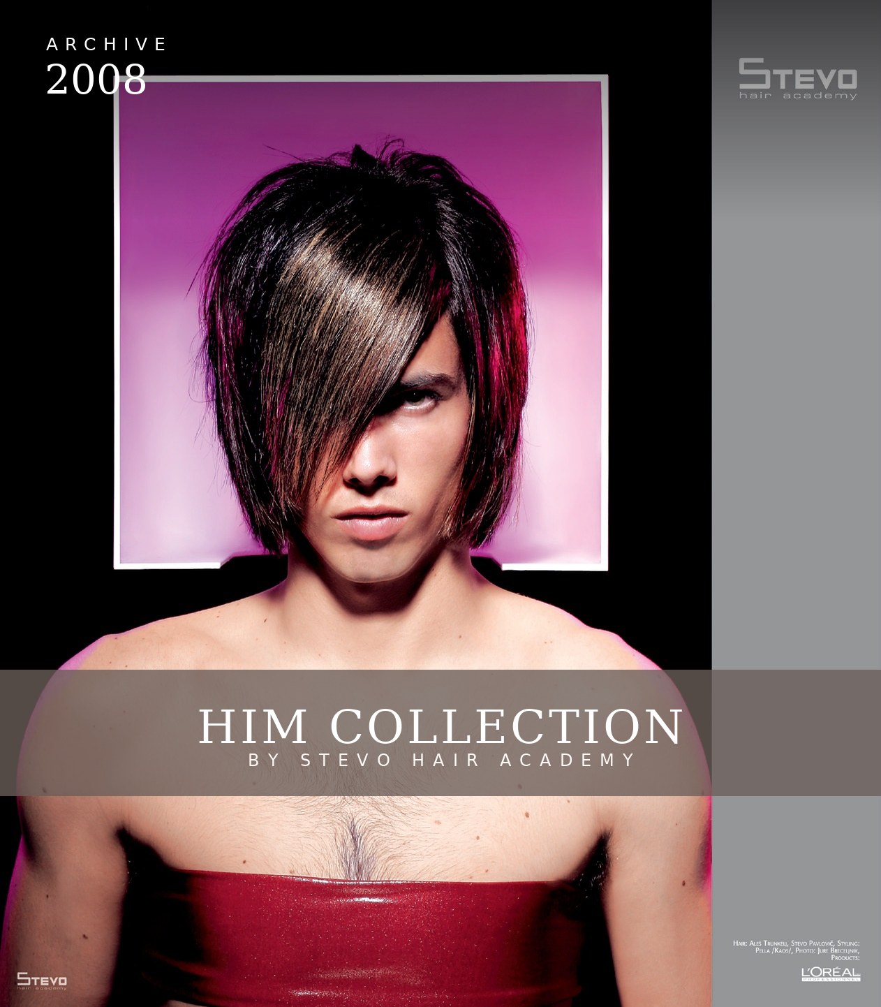HIM Collection archive cover – long asymmetric fringe with blonde streaks, by Stevo Hair Academy