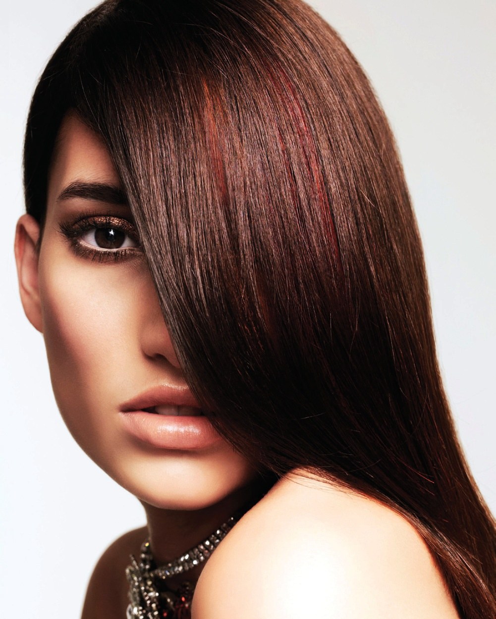 Long straight mahogany hair over one eye – Mark Leeson Collection, Mark Leeson 2008
