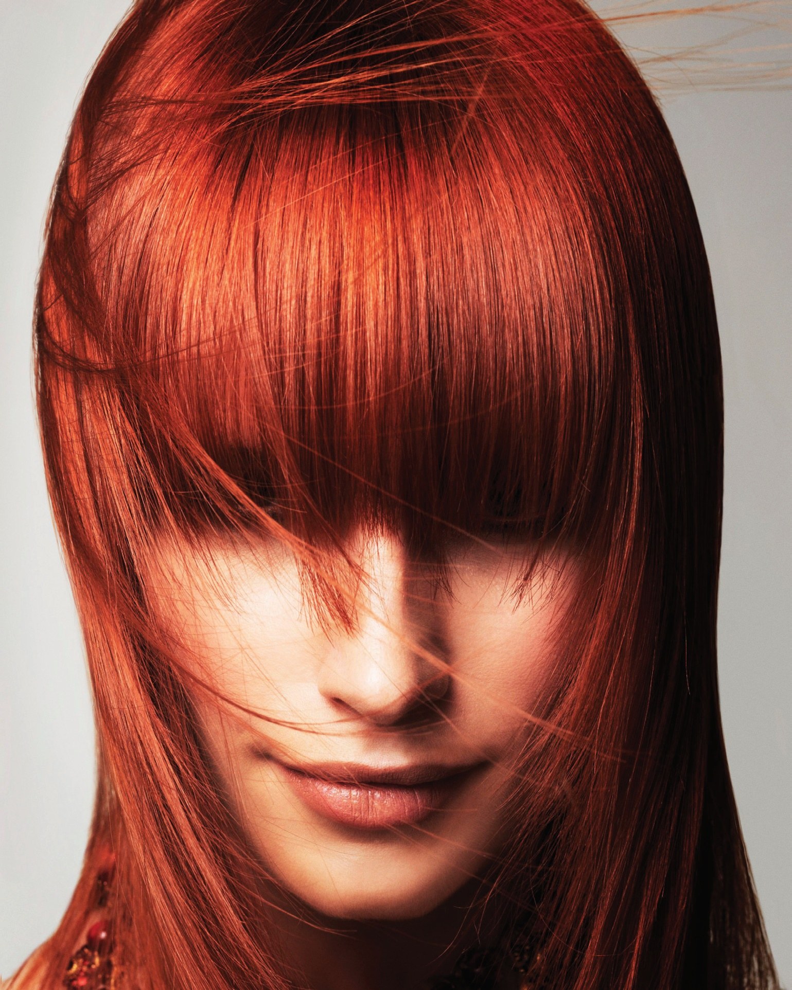 Long copper hair with a heavy fringe covering the eyes – Mark Leeson Collection, Mark Leeson 2008