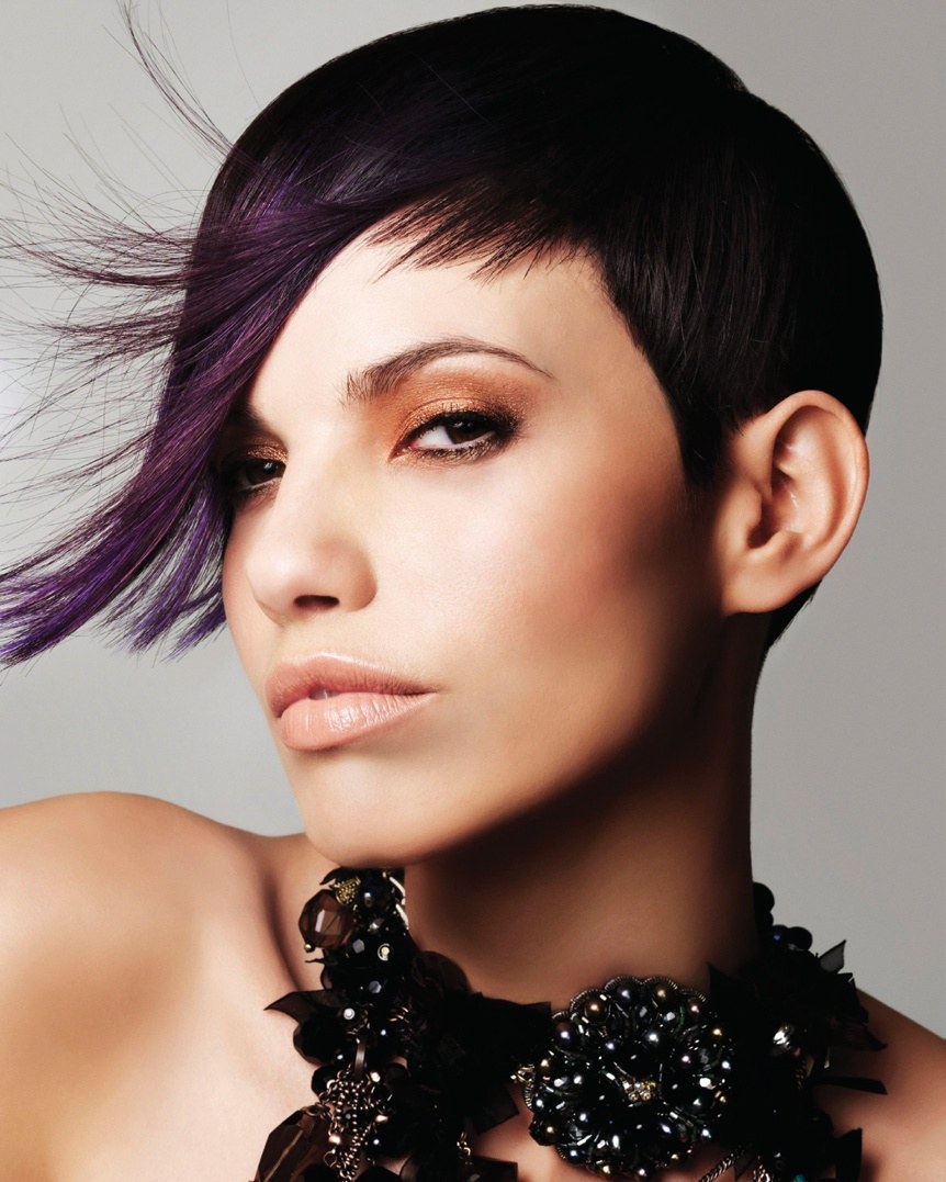 Short black cut with violet streaks in the fringe – Mark Leeson Collection, Mark Leeson 2008