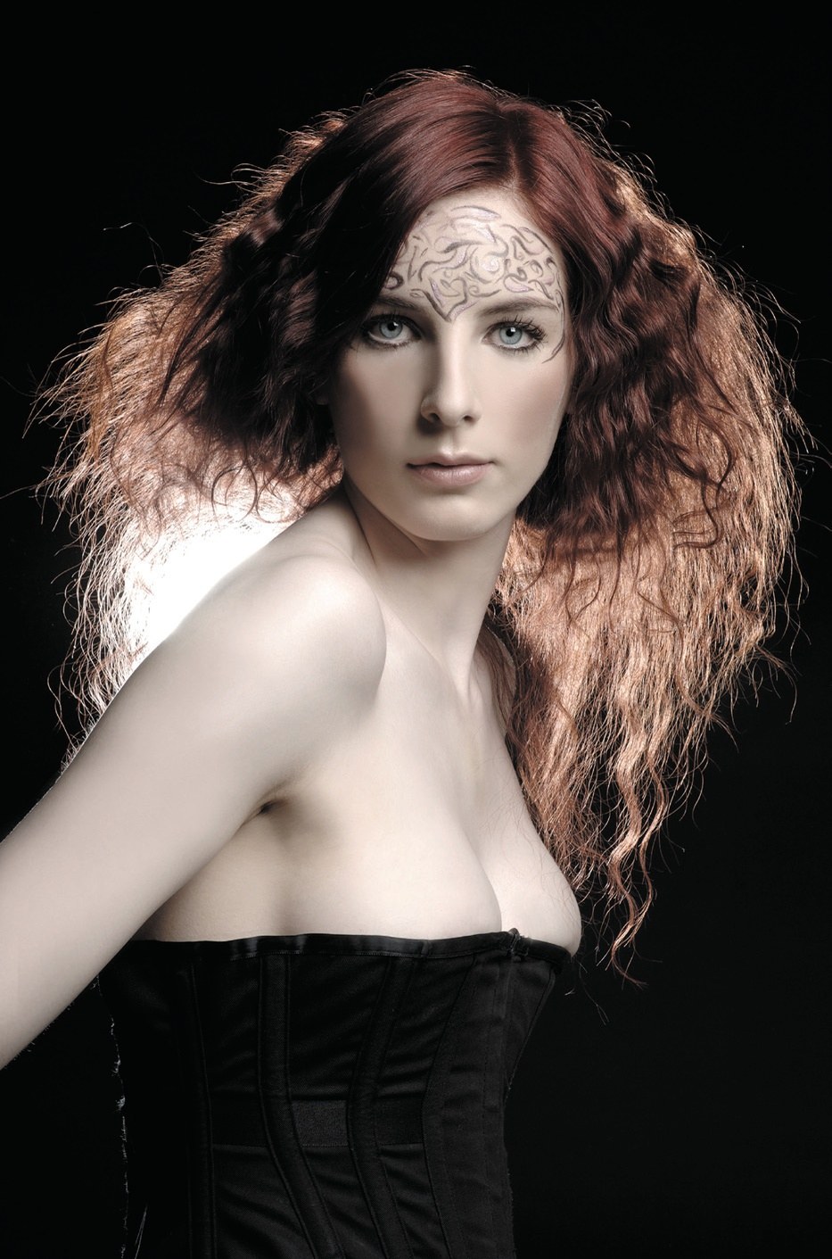 Long russet waves with a lace pattern on the forehead – Monochrome Collection, Kirsty Emms 2008