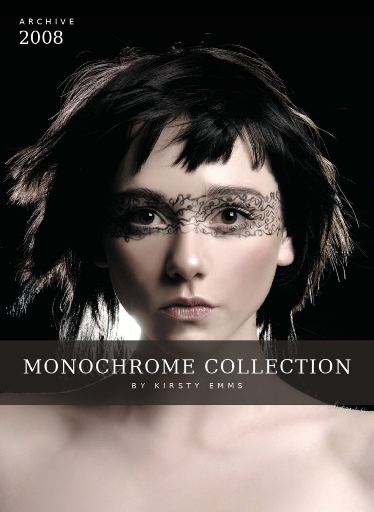 Monochrome Collection archive cover – dark textured cut with a painted lace mask, by Kirsty Emms