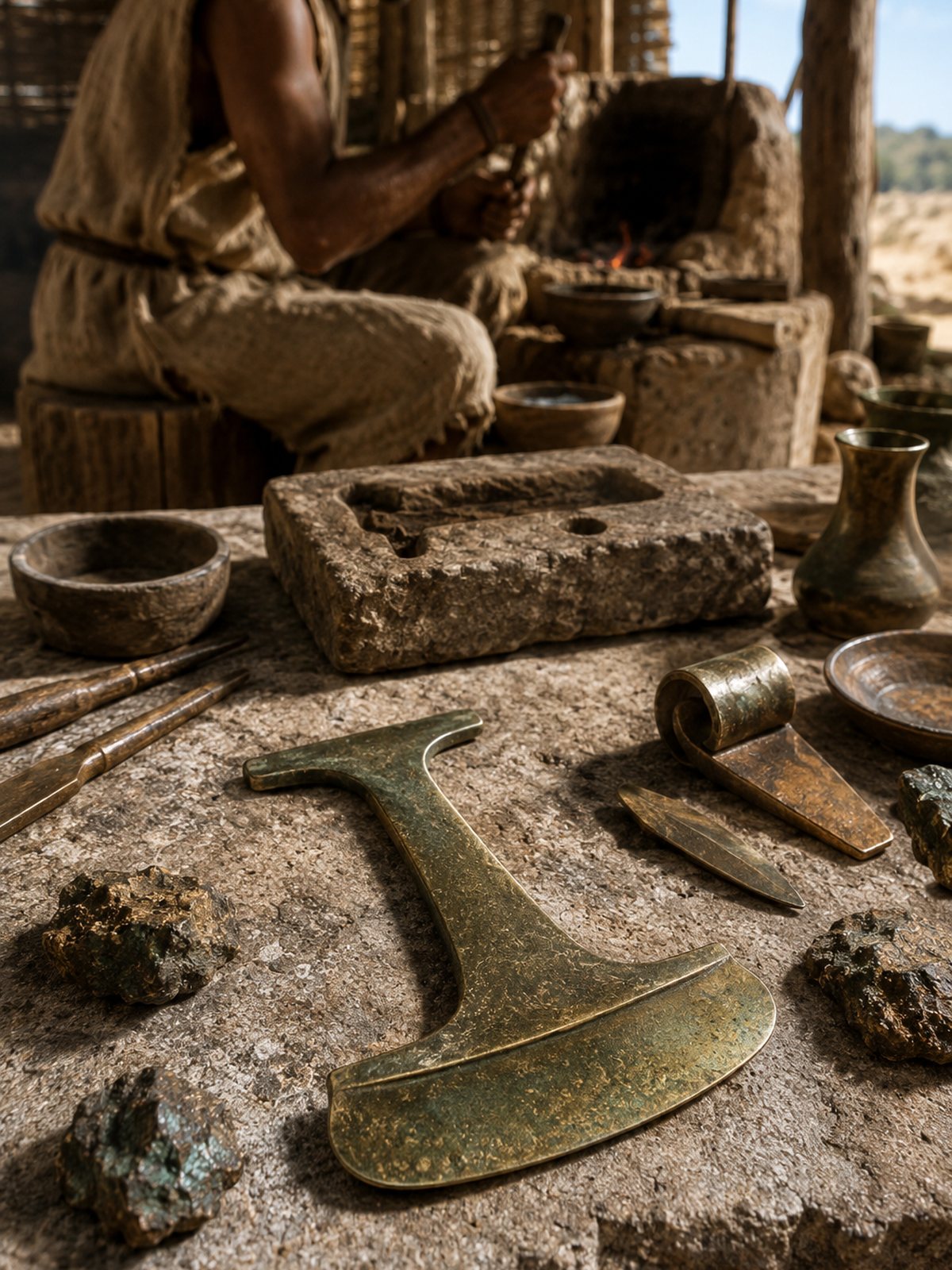 Bronze Age metalworking reconstruction with an early metal razor as a specialised grooming object.